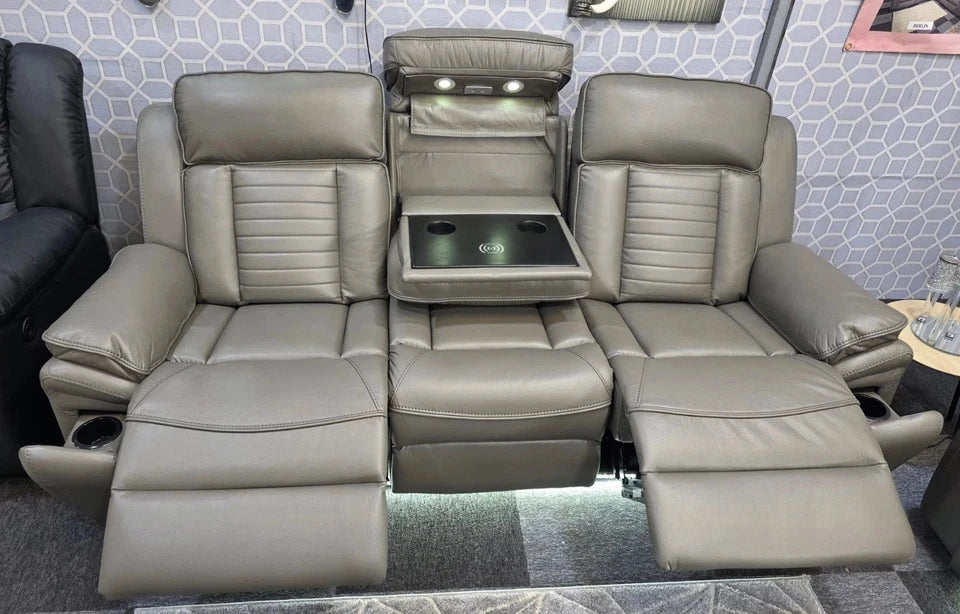 Sevilla Electric Recliner Leather Sofa 3+2 Seater-Cup-holders/Leds/Wireless/USB