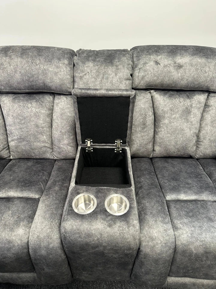 Buenos Suede Fabric Recliner Sofa 3+2 Seater With Cup Holders Grey