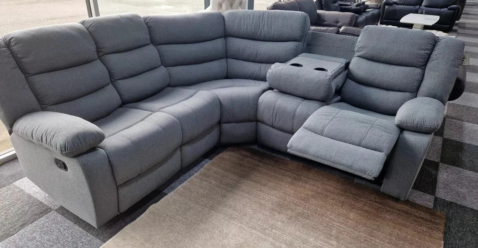 Madrid Fabric Recliner Corner Sofa Grey With Cup Holders(230 cm x 230 cm )
