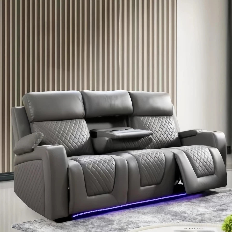 Florida Music Electric Recliners 3+2 Seater Leather Sofa Bluetooth/LED/USB Ports