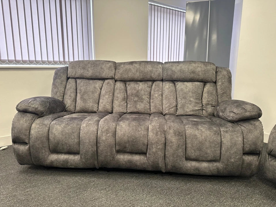 Buenos Suede Fabric Recliner Sofa 3+2 Seater With Cup Holders Grey