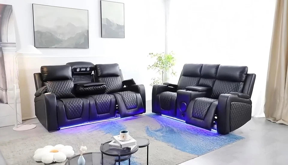 Florida Music Electric Recliners 3+2 Seater Leather Sofa Bluetooth/LED/USB Ports
