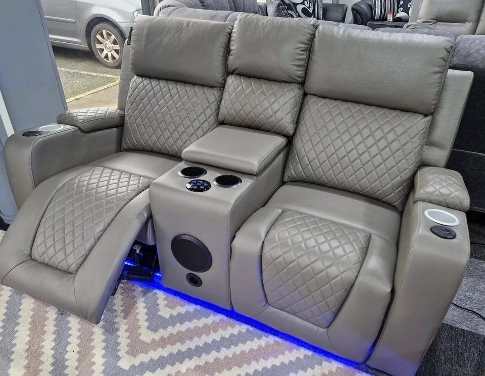 Florida Music Electric Recliners 3+2 Seater Leather Sofa Bluetooth/LED/USB Ports